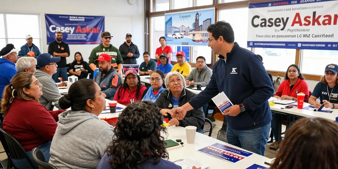 Casey Askar engaging with voters at a community event, showcasing political outreach.