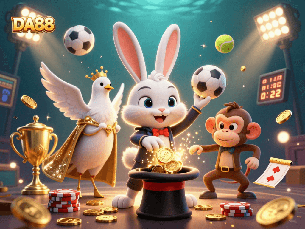 Experience thrilling gameplay at DA88, featuring a magician rabbit and dynamic sports elements.