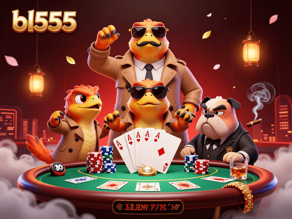 Join the bl555 casino scene with cartoon raptors and vibrant poker action.