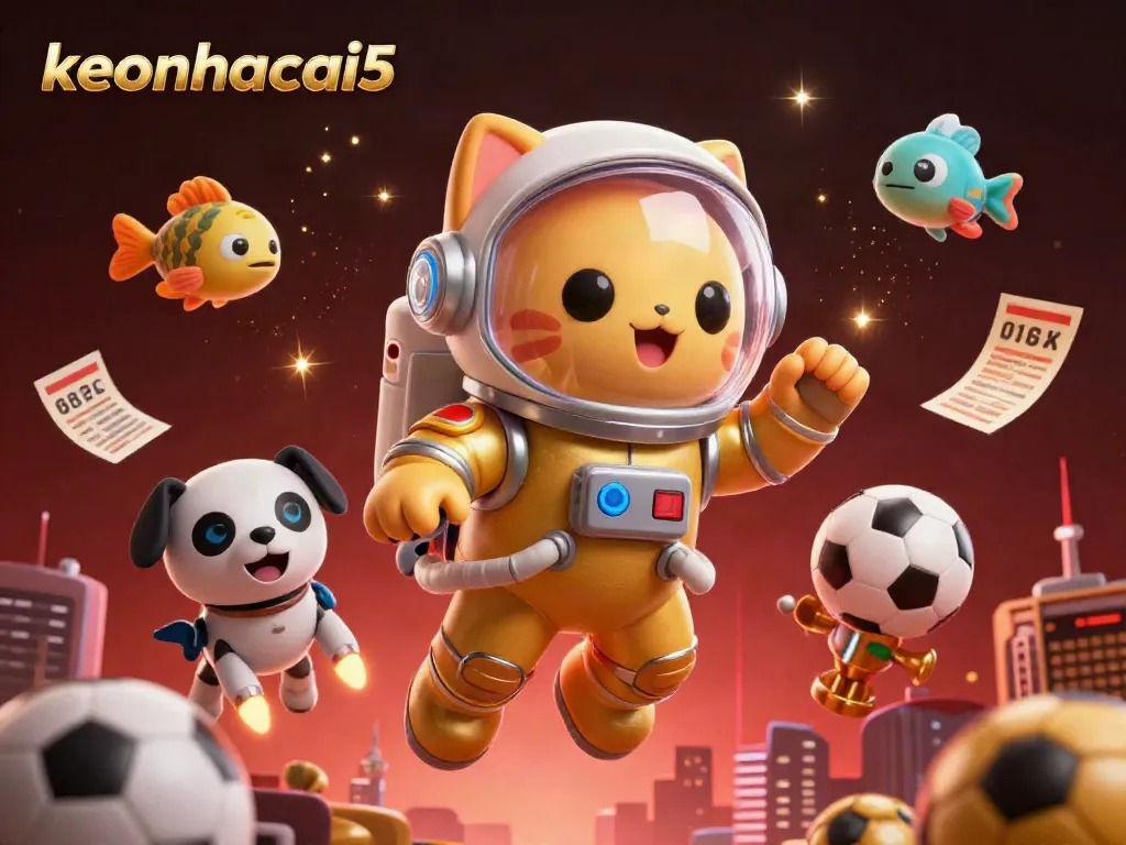 Engage with keonhacai5 through sports betting visuals in a vibrant, high-quality 3D scene.