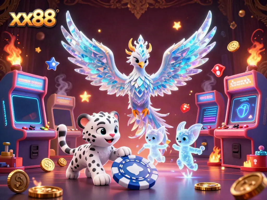 xx88 interactive gaming scene with glowing characters and vibrant casino elements.