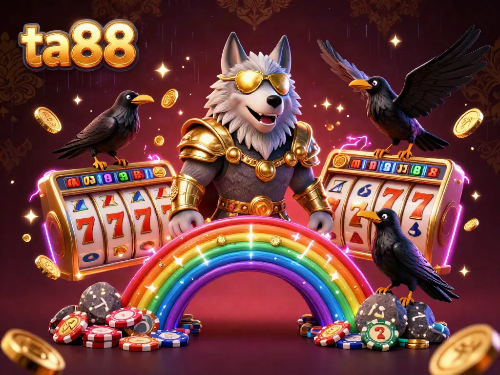 Experience the thrilling ta88 game action with Odin and his ravens amid slot machines.