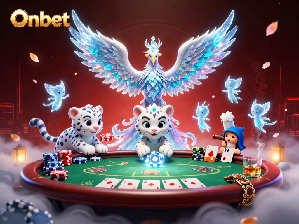 Onbet casino scene showcasing a vibrant poker game with characters and dynamic elements.