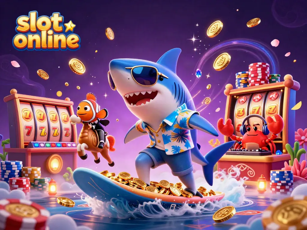 Engage in thrilling slot online adventures with dazzling visuals of cartoon characters and casino elements.
