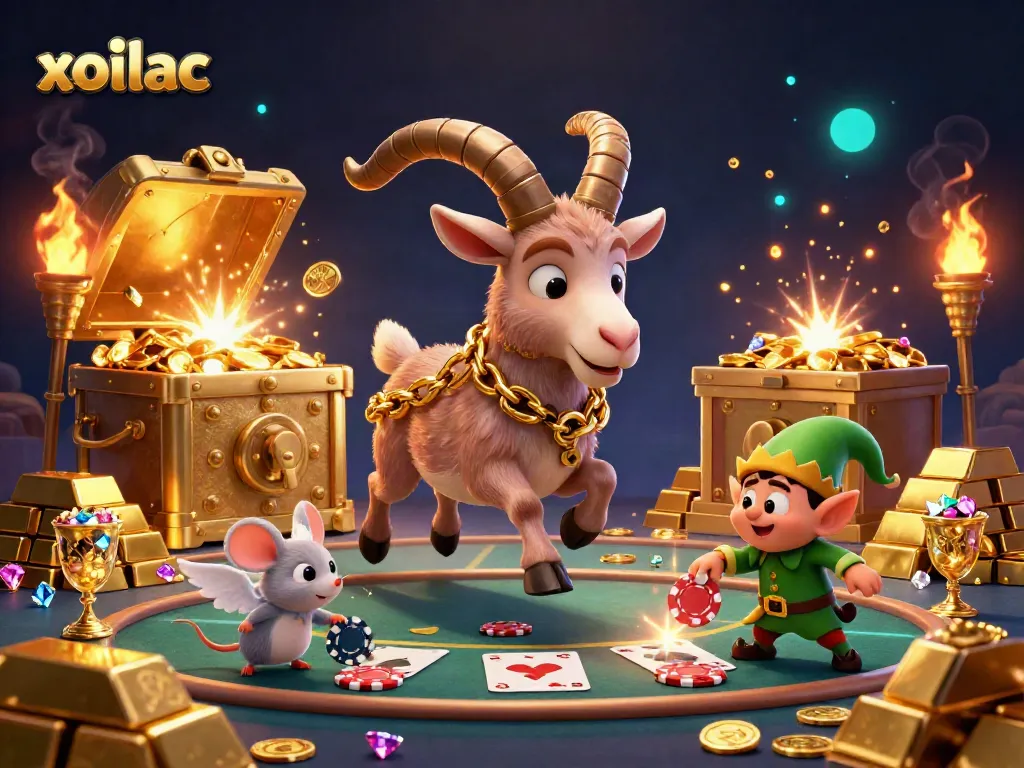 Xoilac casino scene filled with Krampus, an angel mouse, and elf gremlins enjoying thrilling sports betting activities.