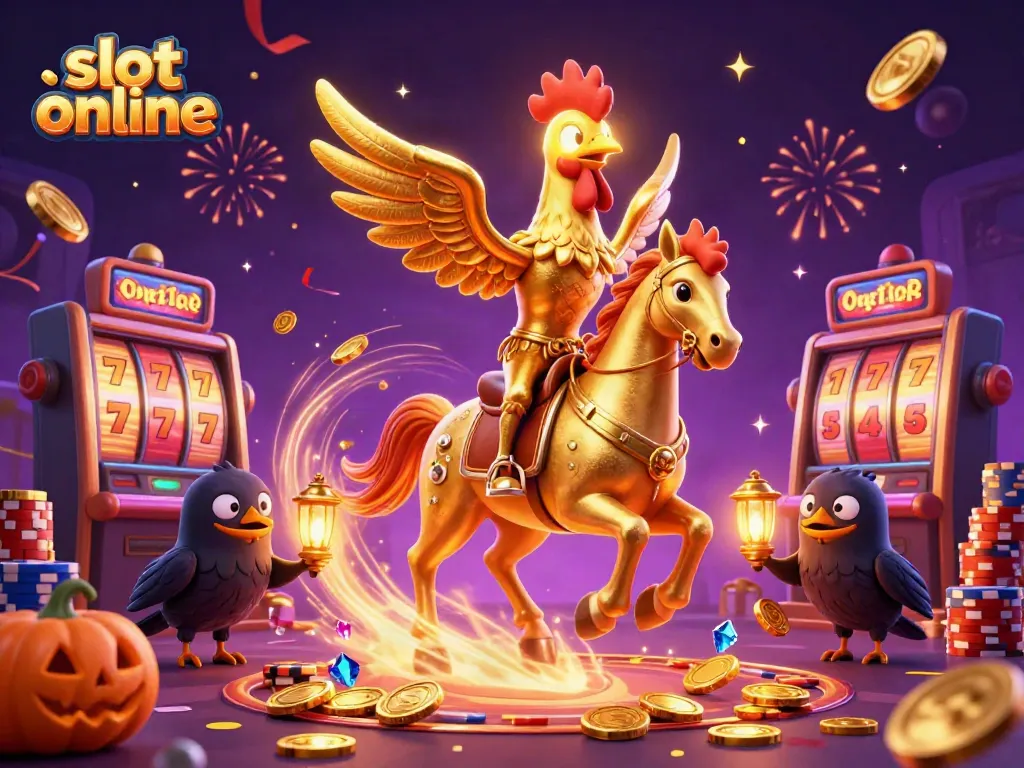 Experience the excitement of slot online gaming with the headless horseman and golden rooster in a casino