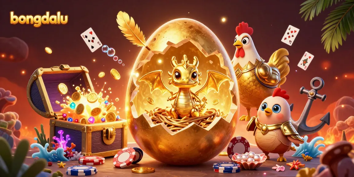 Engage with bongdalu’s thrilling atmosphere featuring a golden dragon amidst poker chips and sparkling treasures.