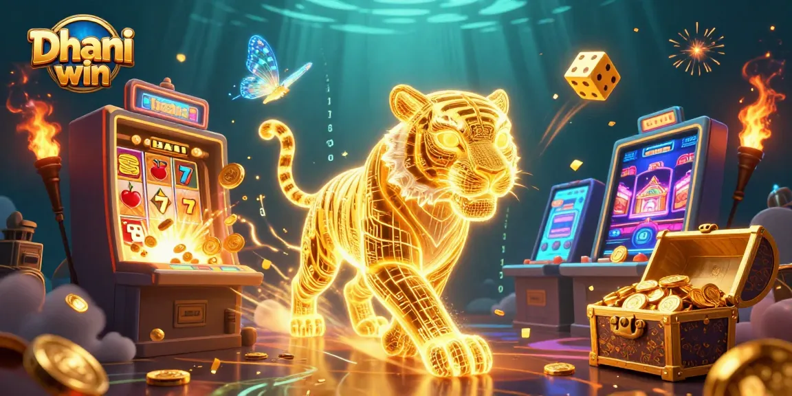 Dhani win promotions come alive with a neon tiger in a digital casino bursting with excitement.