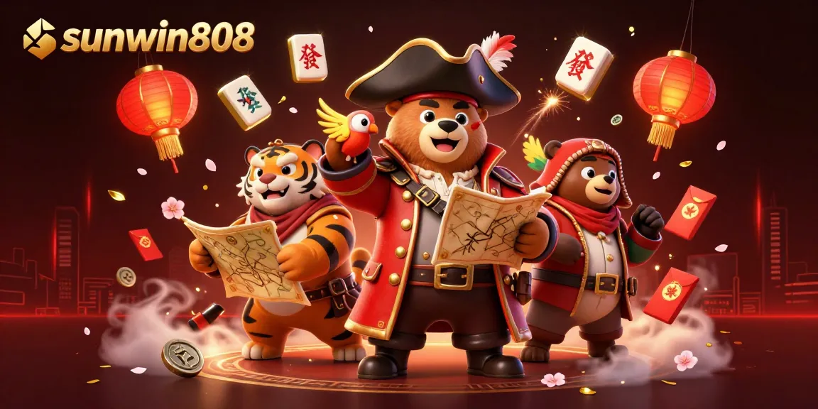 Win big with sunwin808! Join the 3D pirate adventure in this vibrant casino scene.