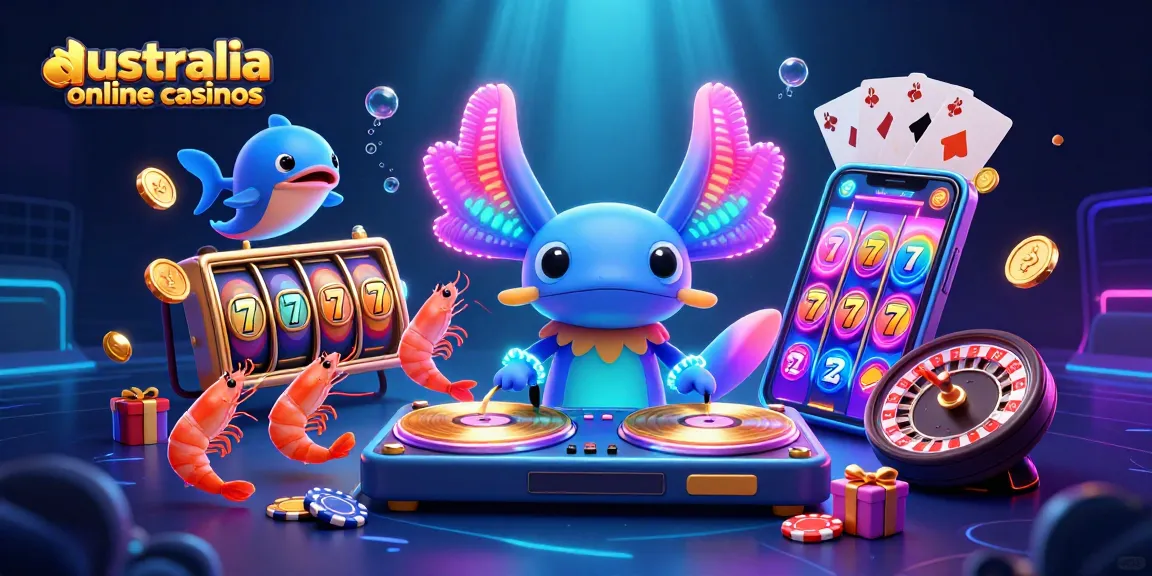 Engage with vibrant australia online casinos at an underwater party scene featuring animated characters and games.