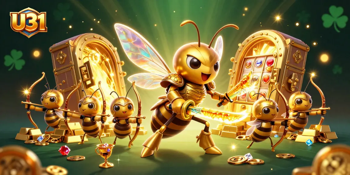 Engage with U31’s vibrant casino world featuring golden hornet warriors and sparkling treasures.