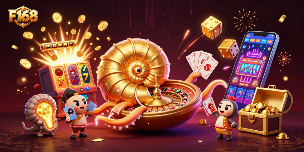 Experience thrilling games at F168 with an engaging scene of casino excitement and vibrant graphics.
